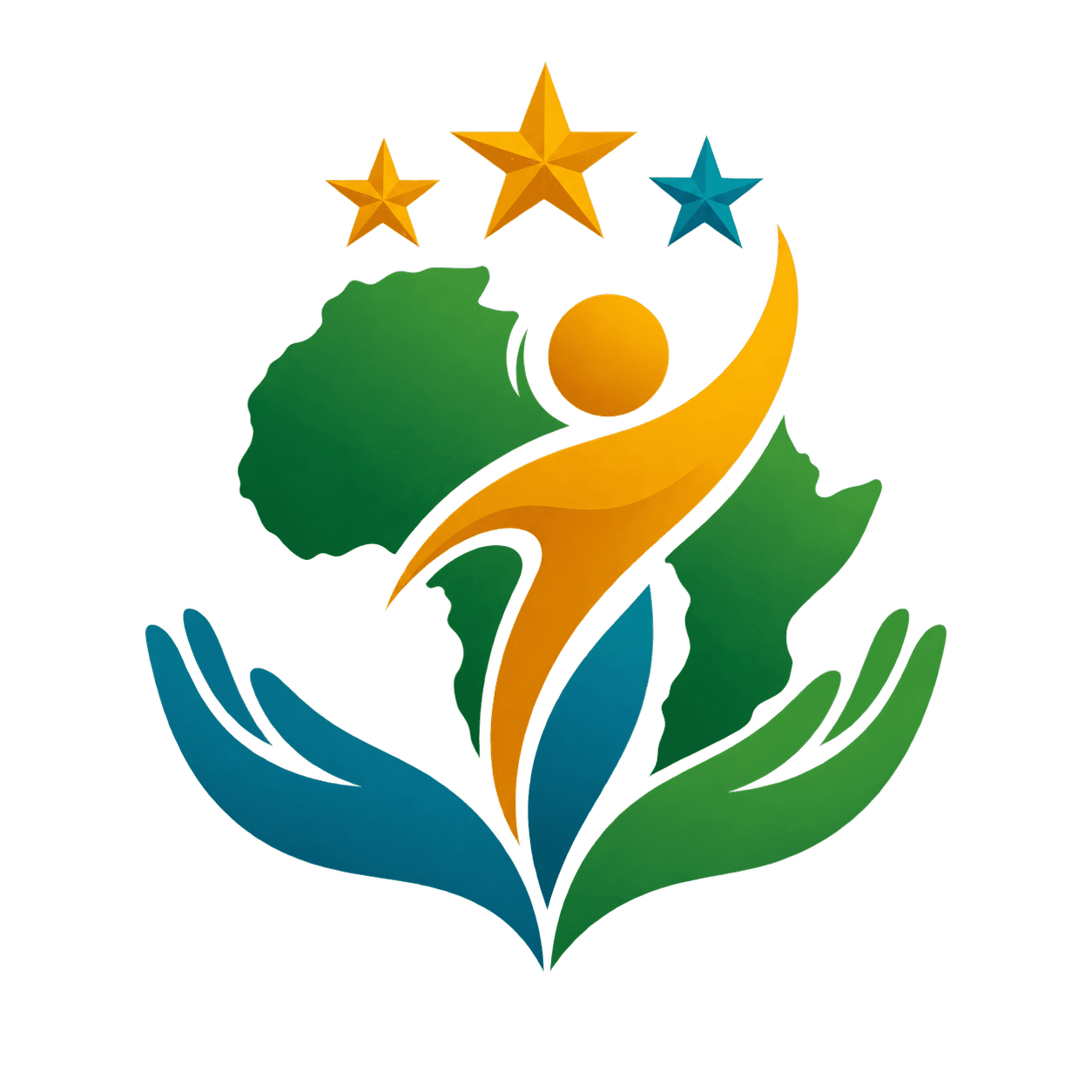 Jowih Foundation identity mark — Africa cradled by hands beneath three stars